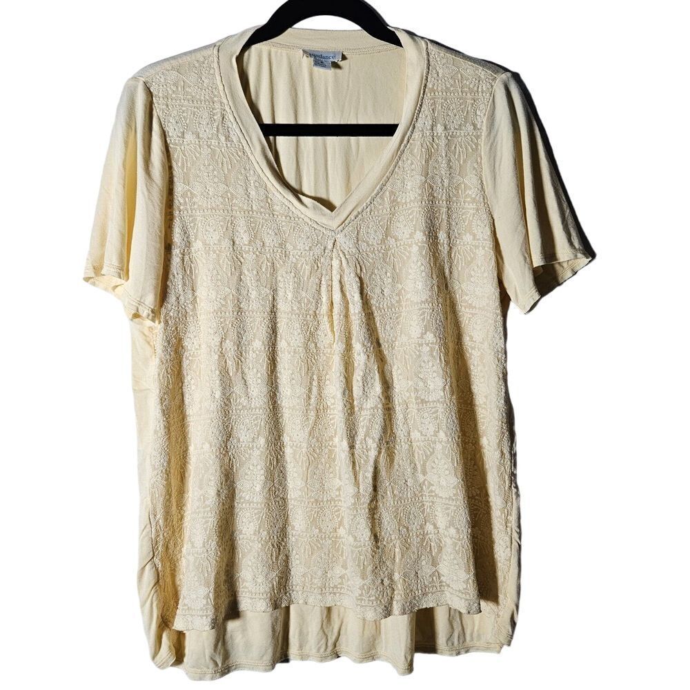 Sundance Womens M Yellow V-Neck Silk Lace Embroidered Short Sleeve Top Blouse
